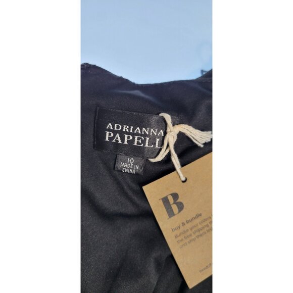 Adrianna Papell Dress Size 10 Black Sheath Pleated Midi Sleeve Cocktail Party - Picture 6 of 13